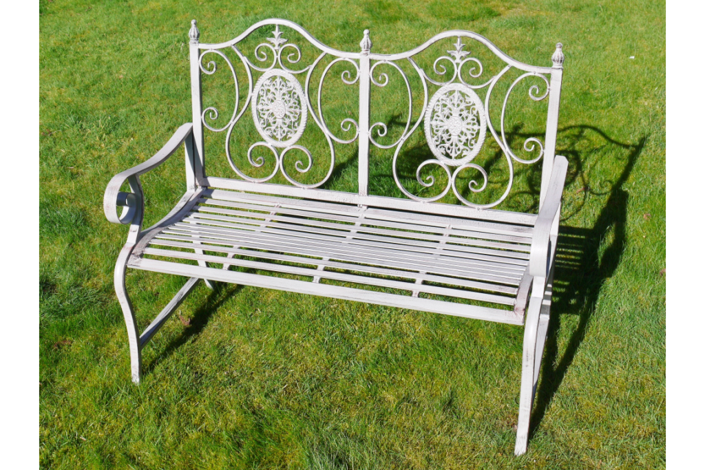 Antique Grey Metal Bench Obrien